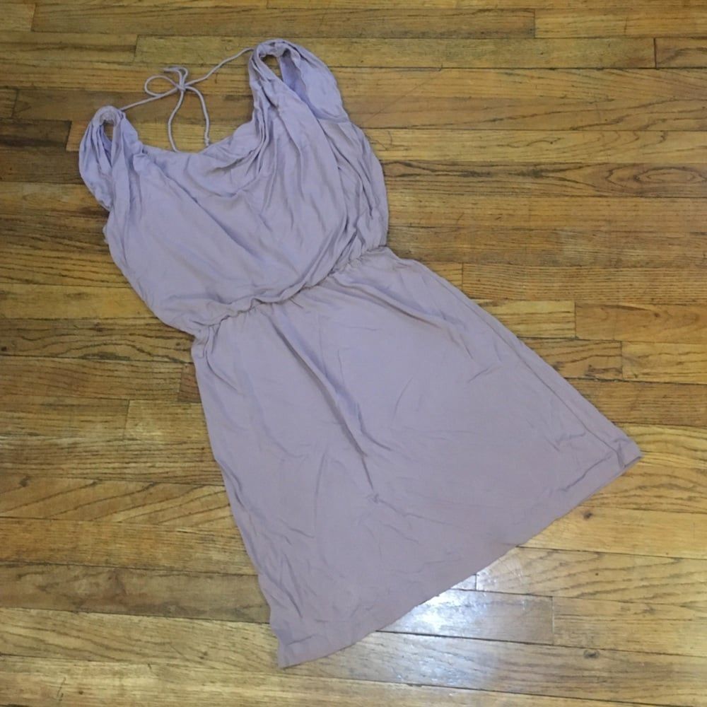 H by Halston sz 0 stretchy mini dress cowl draped neck sleeveless pastel purple